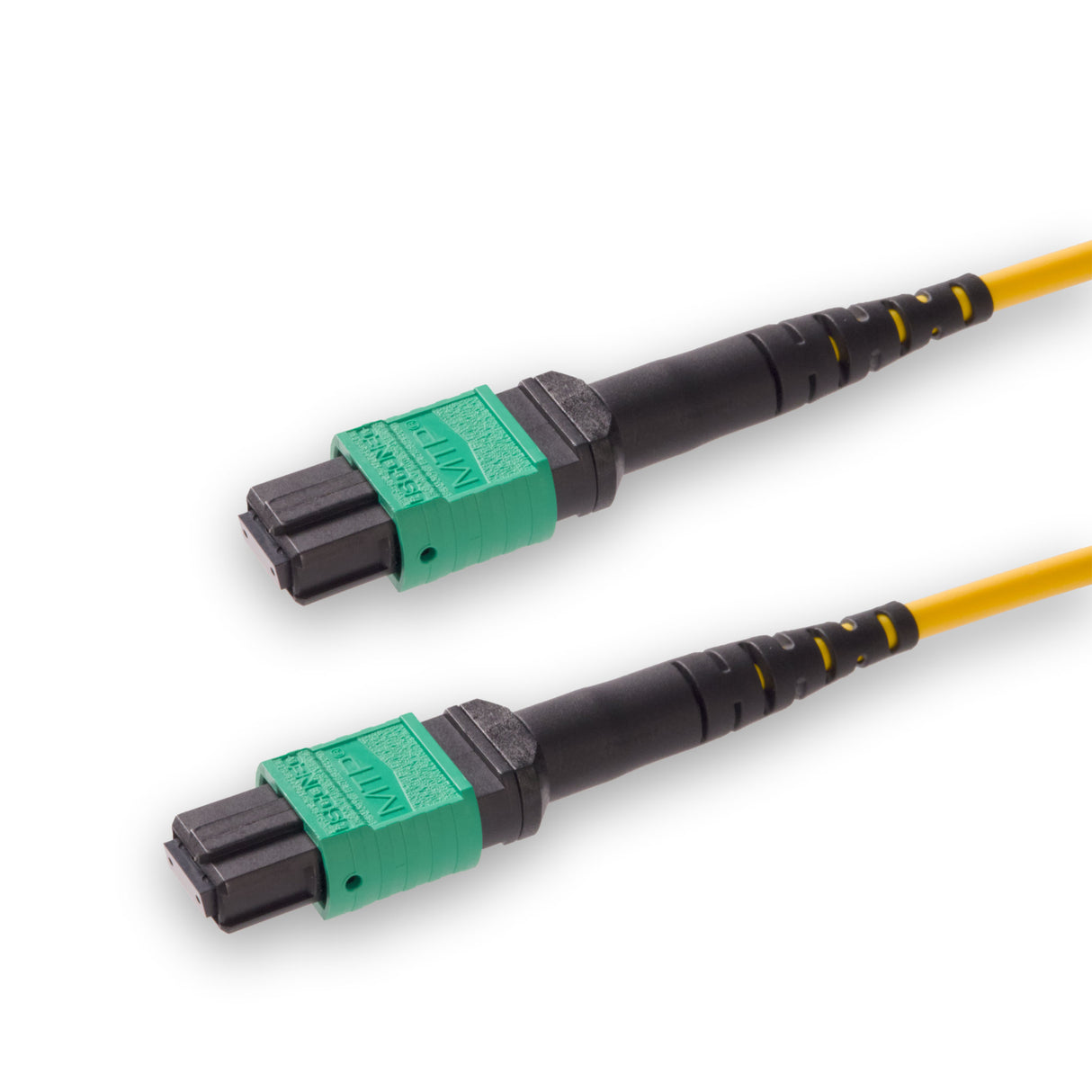 8-Fiber Elite Non-Pinned MTP/APC to Non-Pinned MTP/APC Jumper Cable | Corning SMF-28 Ultra Single-mode Optical Fiber | OS1/OS2 Compatible | Type A, Green MTP Connector, Yellow OFNP Cable Jacket