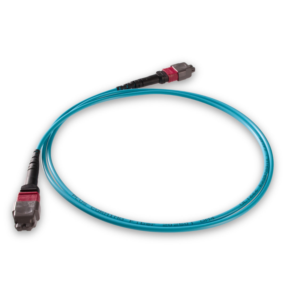 12-Fiber Elite Non-Pinned MTP/UPC to Non-Pinned MTP/UPC Jumper Cable | Corning ClearCurve OM4 Multimode Optical Fiber | Type A, Magenta MTP Connector, Aqua OFNP Cable Jacket