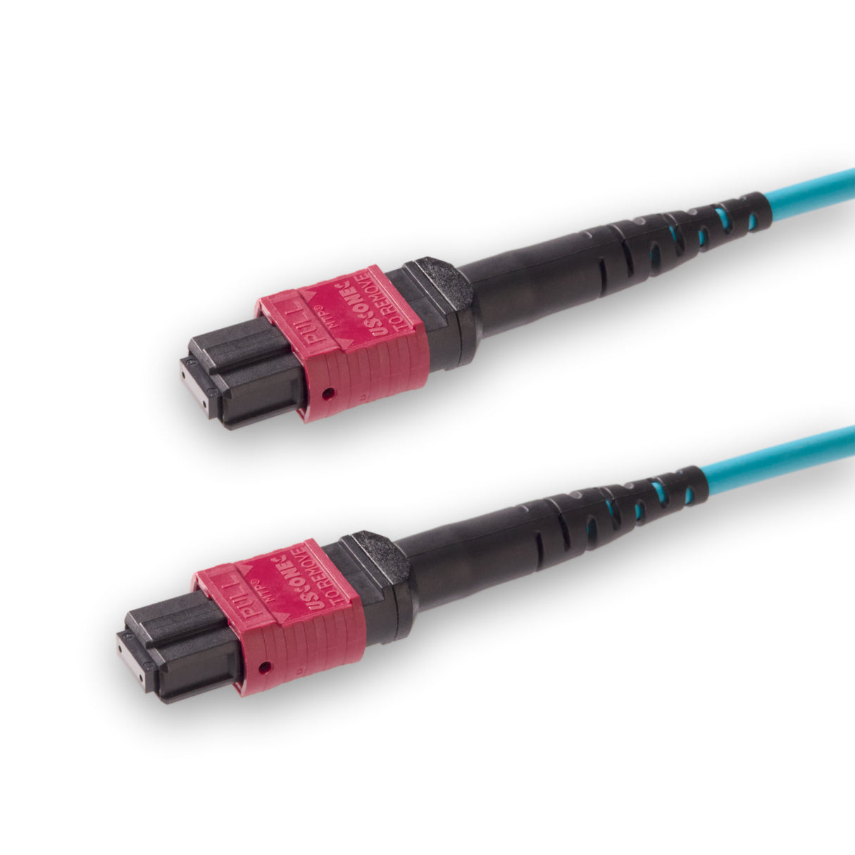12-Fiber Elite Non-Pinned MTP/UPC to Non-Pinned MTP/UPC Jumper Cable | Corning ClearCurve OM4 Multimode Optical Fiber | Type A, Magenta MTP Connector, Aqua OFNP Cable Jacket