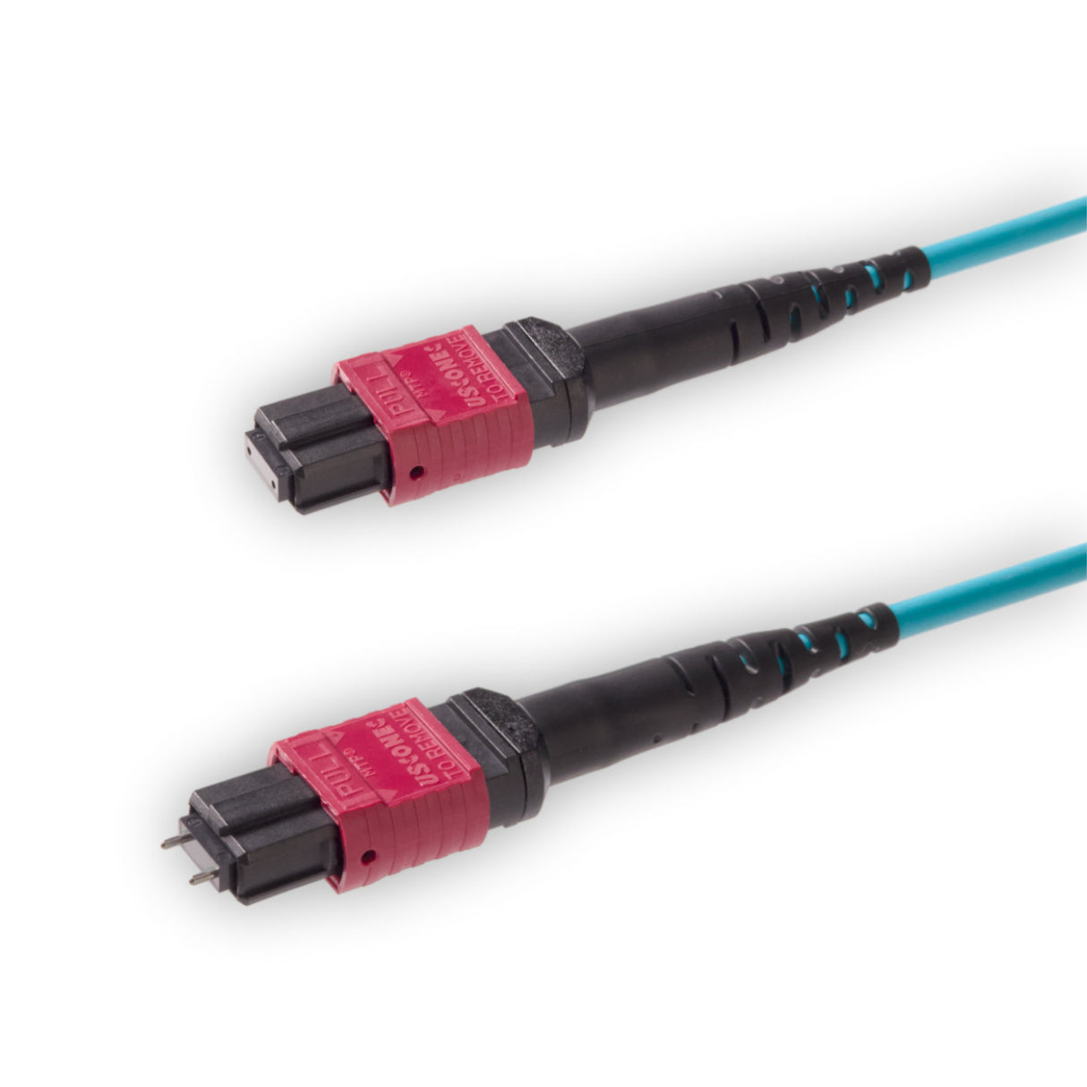 12-Fiber Elite Pinned MTP/UPC to Non-Pinned MTP/UPC Jumper Cable | Corning ClearCurve OM4 Multimode Optical Fiber | Type B, Magenta MTP Connector, Aqua LSZH Cable Jacket