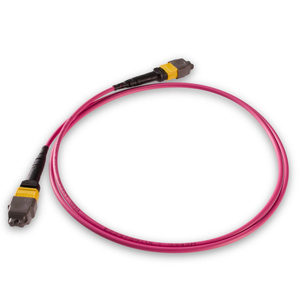 TAA Compliant | 8-Fiber Elite Non-Pinned MTP/APC to Non-Pinned MTP/APC Jumper Cable | Corning ClearCurve OM4 Multimode Optical Fiber | Type B, Yellow MTP Connector, Magenta OFNP Cable Jacket