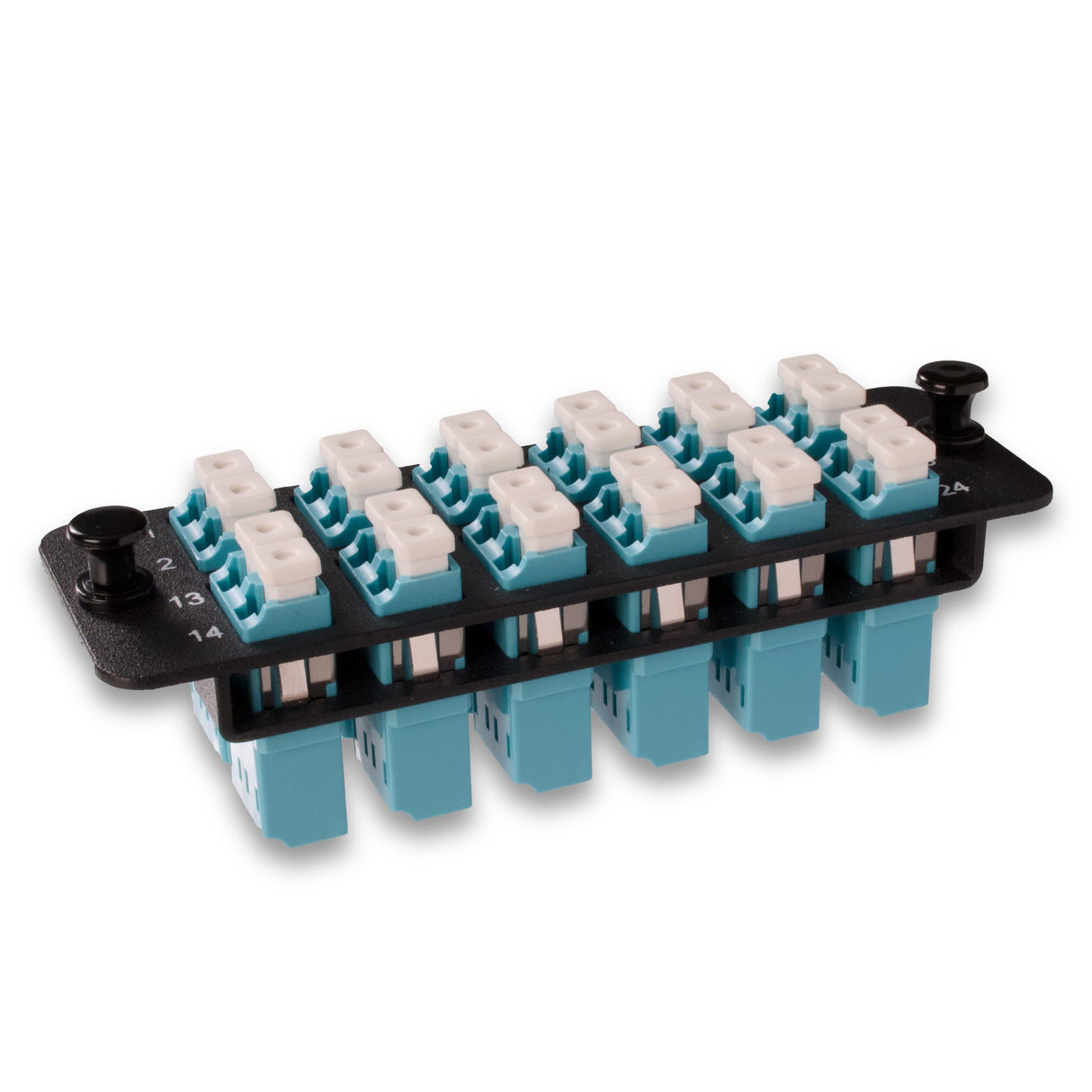 24-Port LGX Compatible Fiber Patch Panel with Numbered Ports, Preloaded with Aqua LC/UPC Adapters/Couplers
