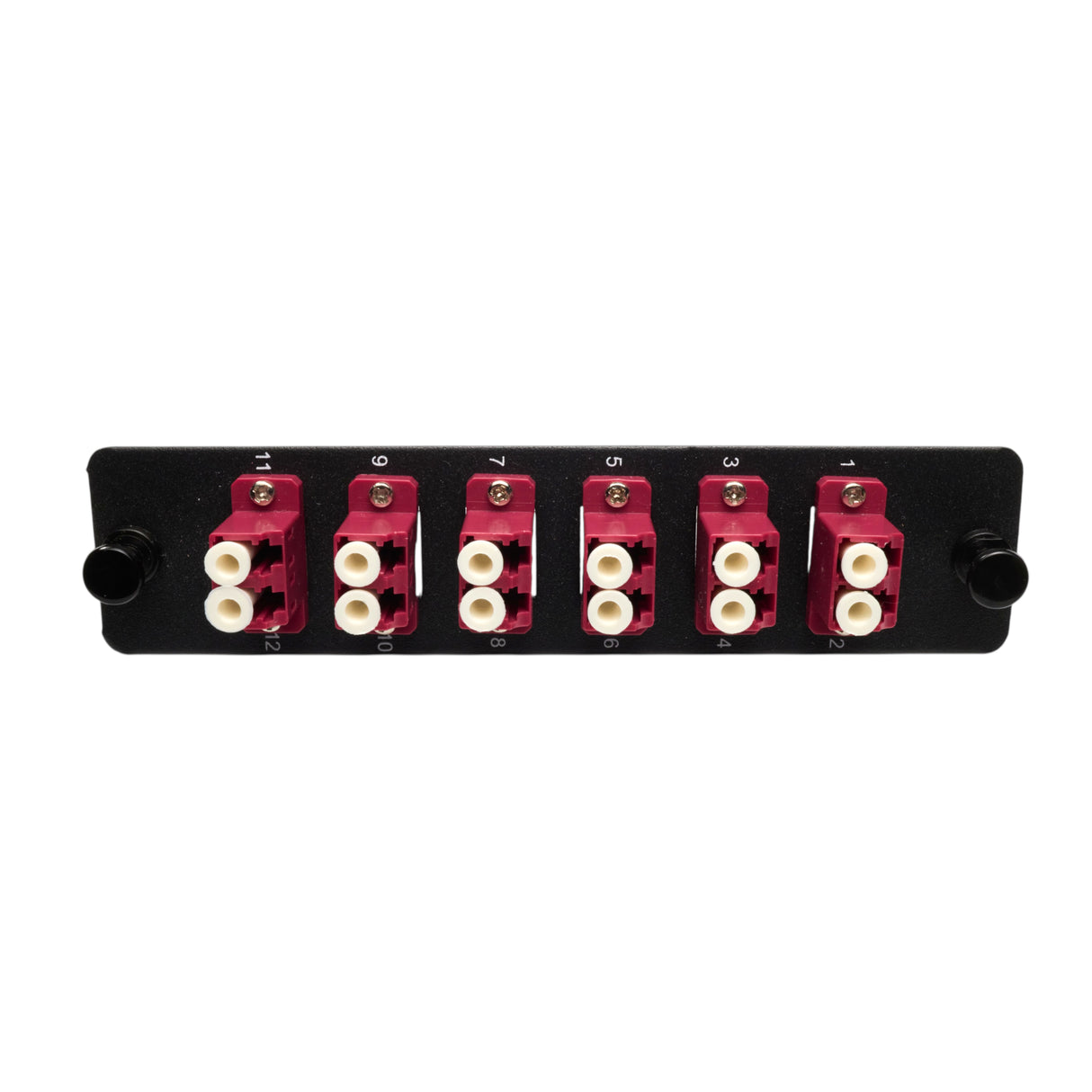 12-Port LGX Compatible Fiber Patch Panel with Numbered Ports, Preloaded with Magenta LC Adapters/Couplers