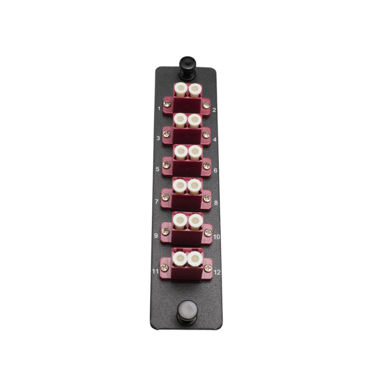 12-Port LGX Compatible Fiber Patch Panel with Numbered Ports, Preloaded with Magenta LC Adapters/Couplers