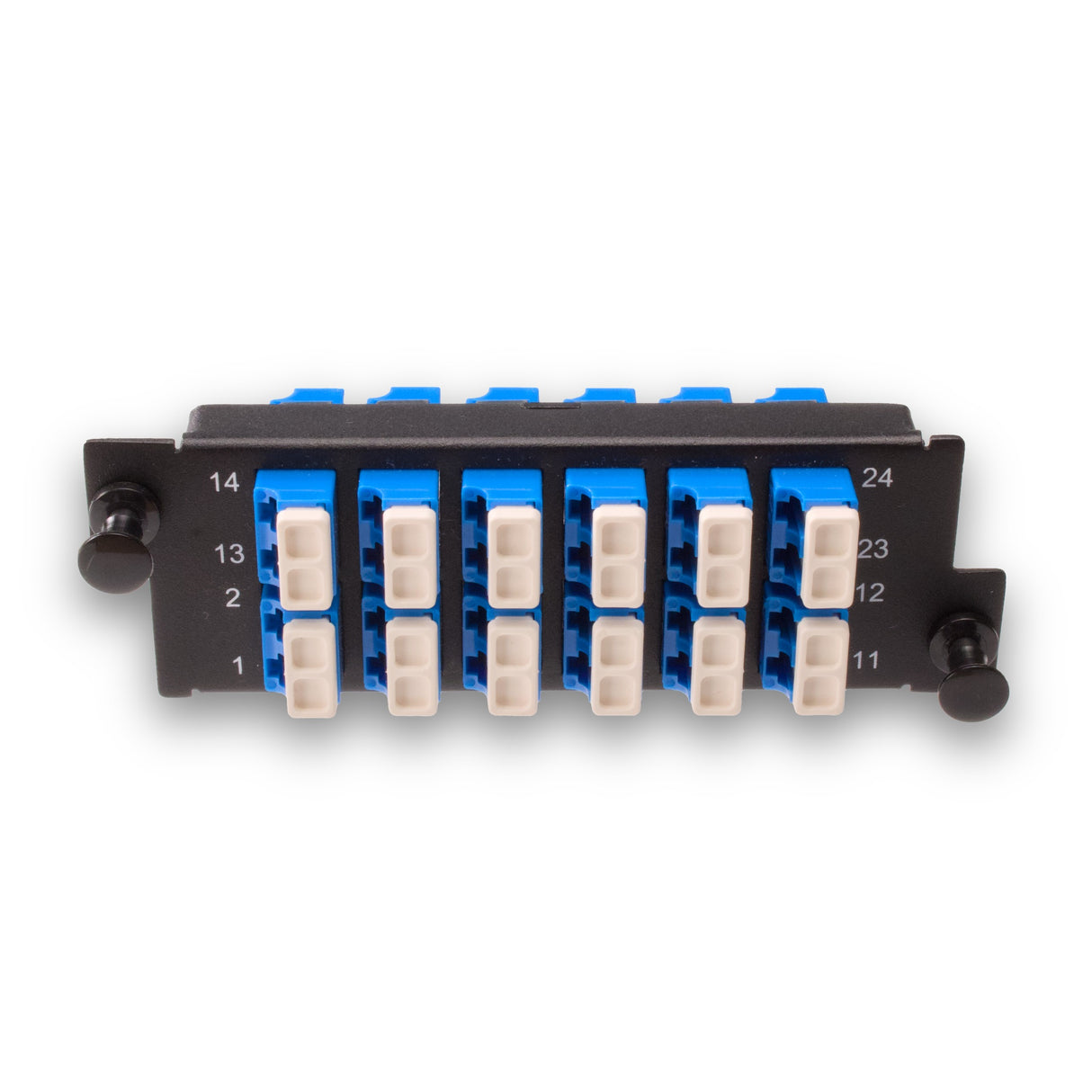 24-Port LGX Compatible Fiber Patch Panel with Numbered Ports, Preloaded with Blue LC/UPC Adapters/Couplers