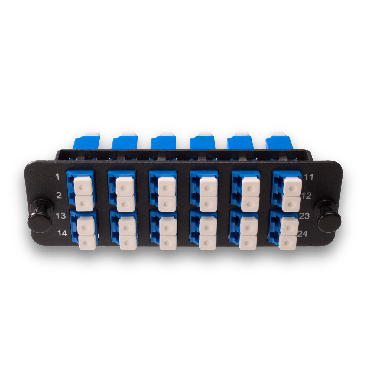 24-Port LGX Compatible Fiber Patch Panel with Numbered Ports, Preloaded with Blue LC/UPC Adapters/Couplers