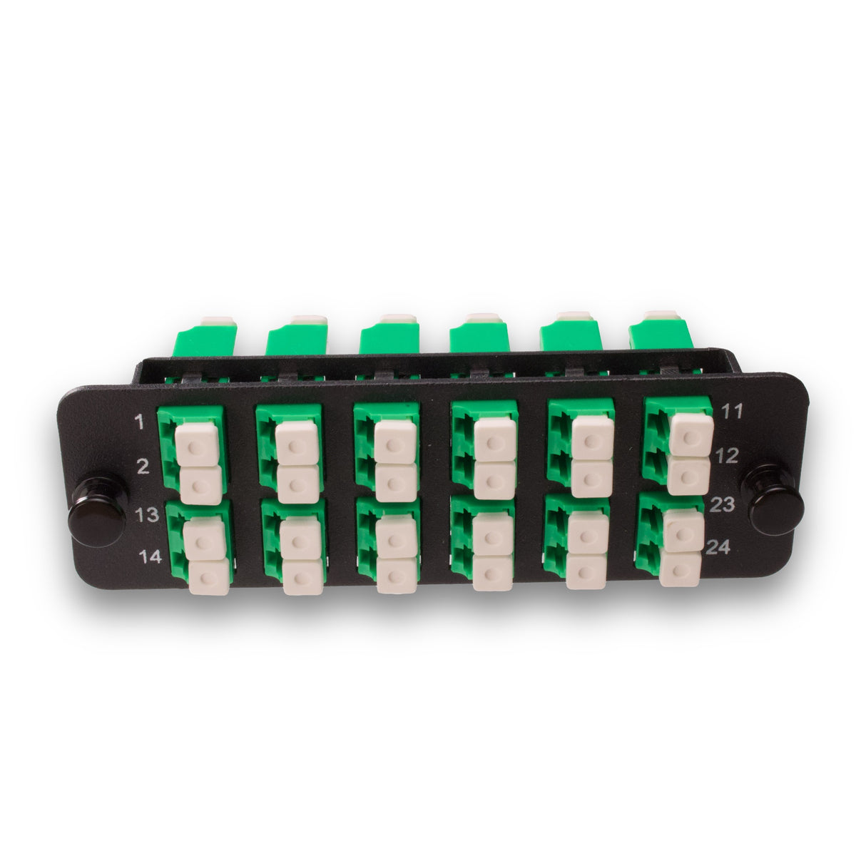 24-Port LGX Compatible Fiber Patch Panel with Numbered Ports, Preloaded with Green LC/APC Adapters/Couplers
