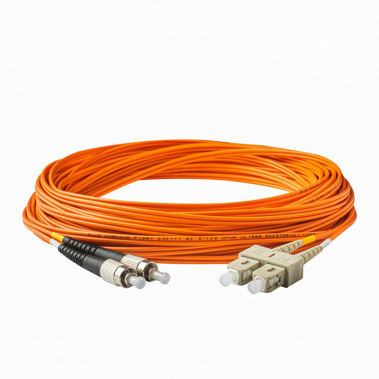 0.2dB SC/UPC to FC/UPC Multimode OM1 Duplex Fiber Patch Cable | Corning InfiniCor 300 Optical 62.5 µm Multimode Fiber | Orange LSZH Jacket