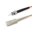 SC-ST multimode OM1 simplex fiber patch cable with Corning InfiniCor OM1 62.5/125um fiber, orange jacket, available in custom lengths. Ideal for data centers, enterprise networks, and server rooms.