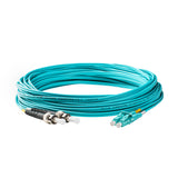 0.2dB LC/UPC to ST/UPC Multimode OM3 Duplex Fiber Patch Cable | Corning ClearCurve OM3 50 µm Laser-Optimized Fiber | Aqua LSZH Jacket, Aqua Connectors