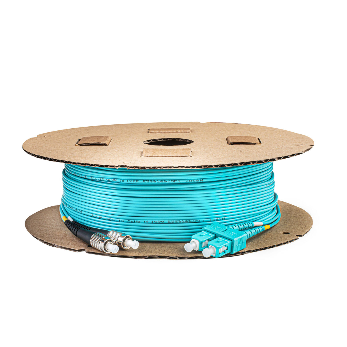 0.2dB SC/UPC to FC/UPC Multimode OM3 Duplex Fiber Patch Cable | Corning ClearCurve OM3 50 µm Laser-Optimized Fiber | Aqua LSZH Jacket, Aqua Connectors