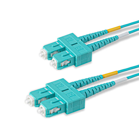 SC-SC multimode OM3 fiber patch cable with Corning OM3 50/125um optical fiber, available in custom lengths and specifications. Ideal for data centers, enterprise networks, and telecom rooms.
