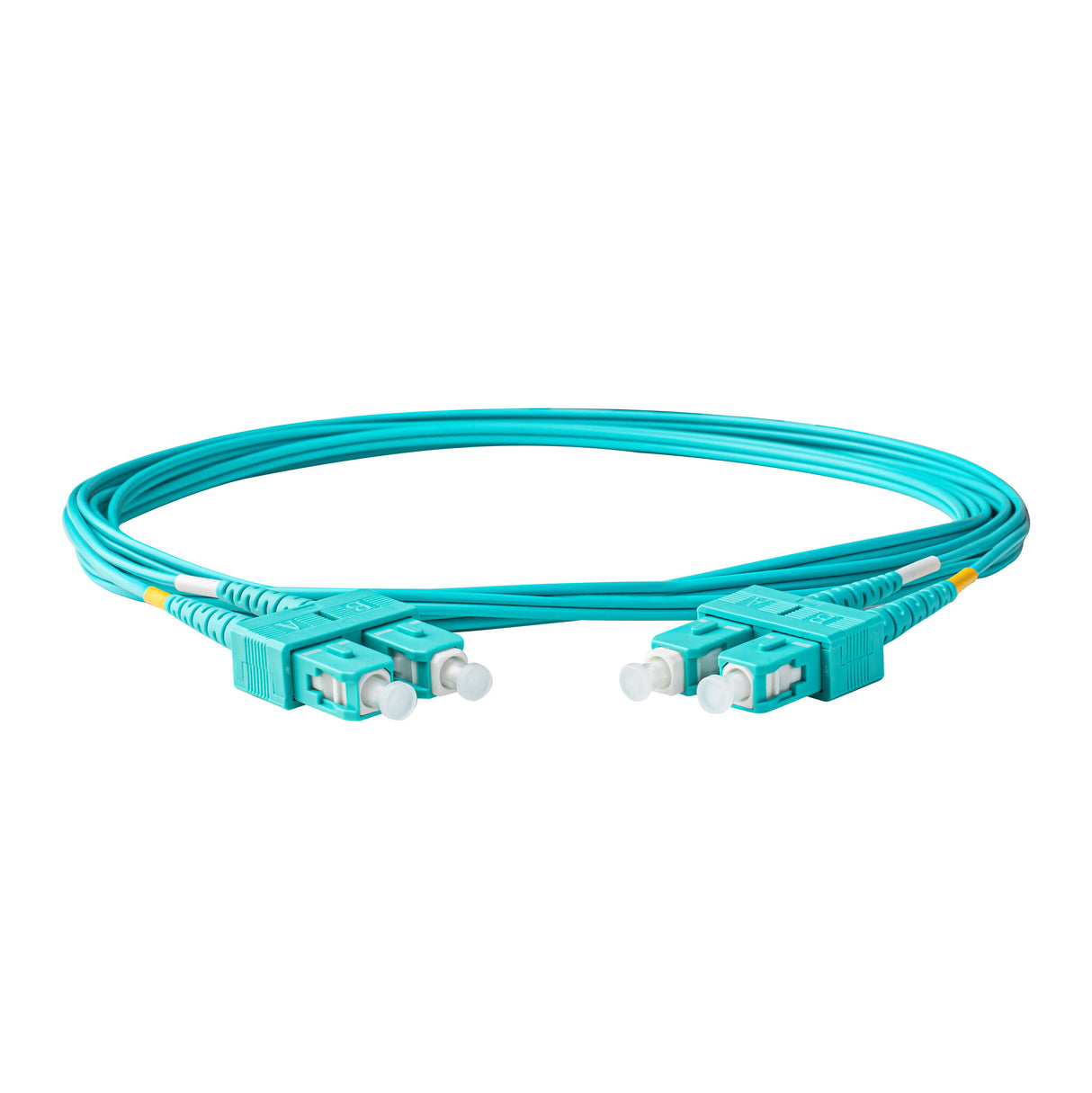 0.2dB SC/UPC to SC/UPC Multimode OM3 Duplex Fiber Patch Cable | Corning ClearCurve OM3 50 µm Laser-Optimized Fiber | Aqua LSZH Jacket, Aqua Connectors