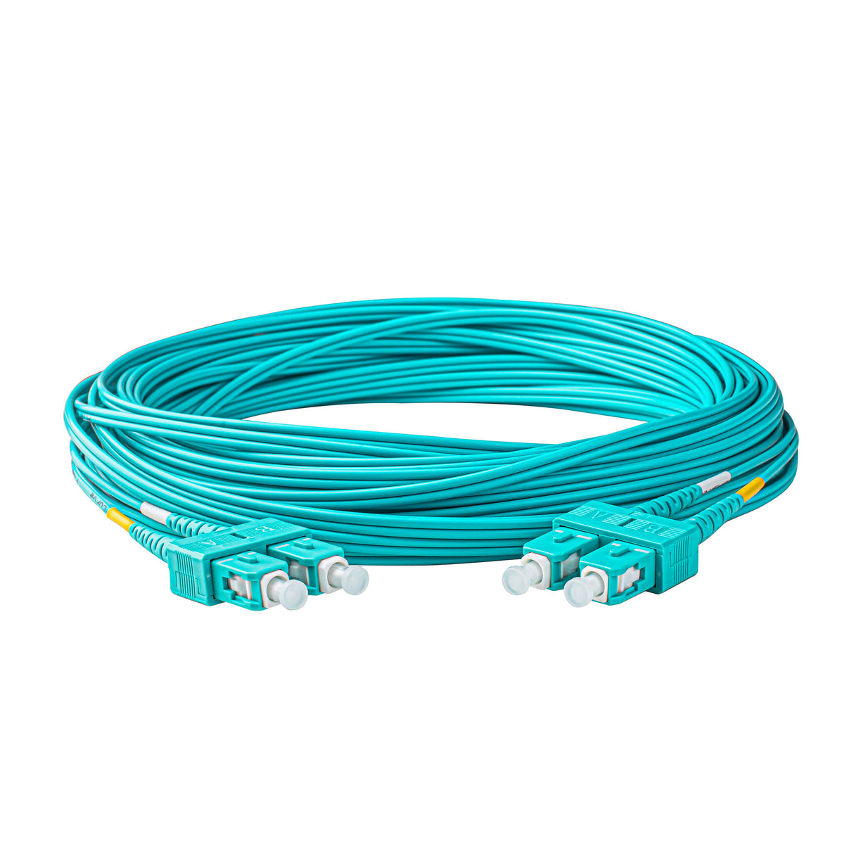 0.2dB SC/UPC to SC/UPC Multimode OM3 Duplex Fiber Patch Cable | Corning ClearCurve OM3 50 µm Laser-Optimized Fiber | Aqua LSZH Jacket, Aqua Connectors
