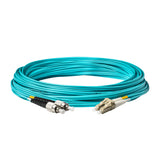 0.2dB LC/UPC to FC/UPC Multimode OM3 Duplex Fiber Patch Cable | Corning ClearCurve OM3 50 µm Laser-Optimized Fiber | Aqua OFNR Jacket, Beige Connectors