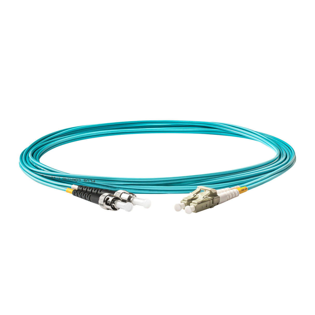 0.2dB LC/UPC to ST/UPC Multimode OM3 Duplex Fiber Patch Cable | Corning ClearCurve OM3 50 µm Laser-Optimized Fiber | Aqua LSZH Jacket, Beige Connectors