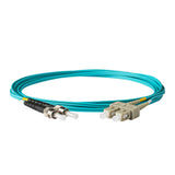 0.2dB SC/UPC to ST/UPC Multimode OM3 Duplex Fiber Patch Cable | Corning ClearCurve OM3 50 µm Laser-Optimized Fiber | Aqua LSZH Jacket, Beige Connectors
