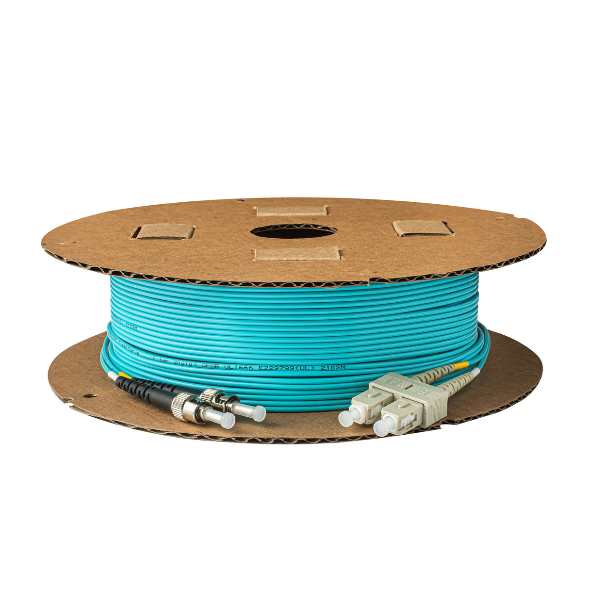 0.2dB SC/UPC to ST/UPC Multimode OM3 Duplex Fiber Patch Cable | Corning ClearCurve OM3 50 µm Laser-Optimized Fiber | Aqua LSZH Jacket, Beige Connectors