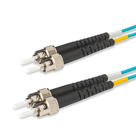 ST-ST multimode OM3 fiber patch cable with Corning OM3 50/125um optical fiber, available in custom lengths and specifications. Ideal for data centers, enterprise networks, and telecom rooms.