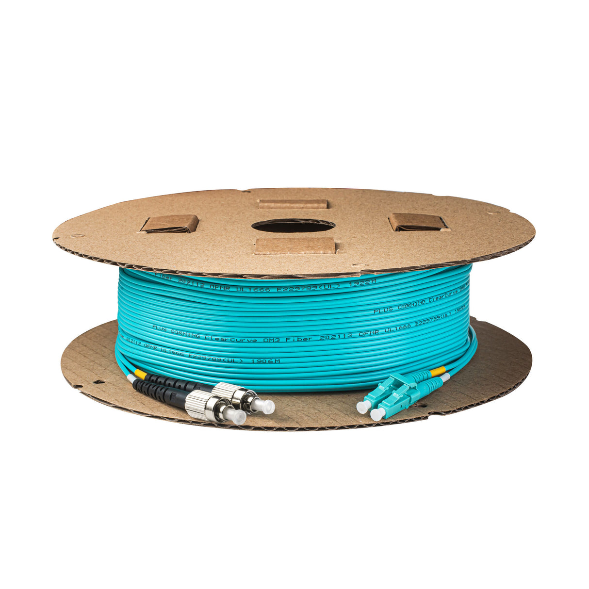 0.2dB LC/UPC to FC/UPC Multimode OM4 Duplex Fiber Patch Cable | Corning ClearCurve OM4 50 µm Laser-Optimized Fiber | Aqua LSZH Jacket, Aqua Connectors