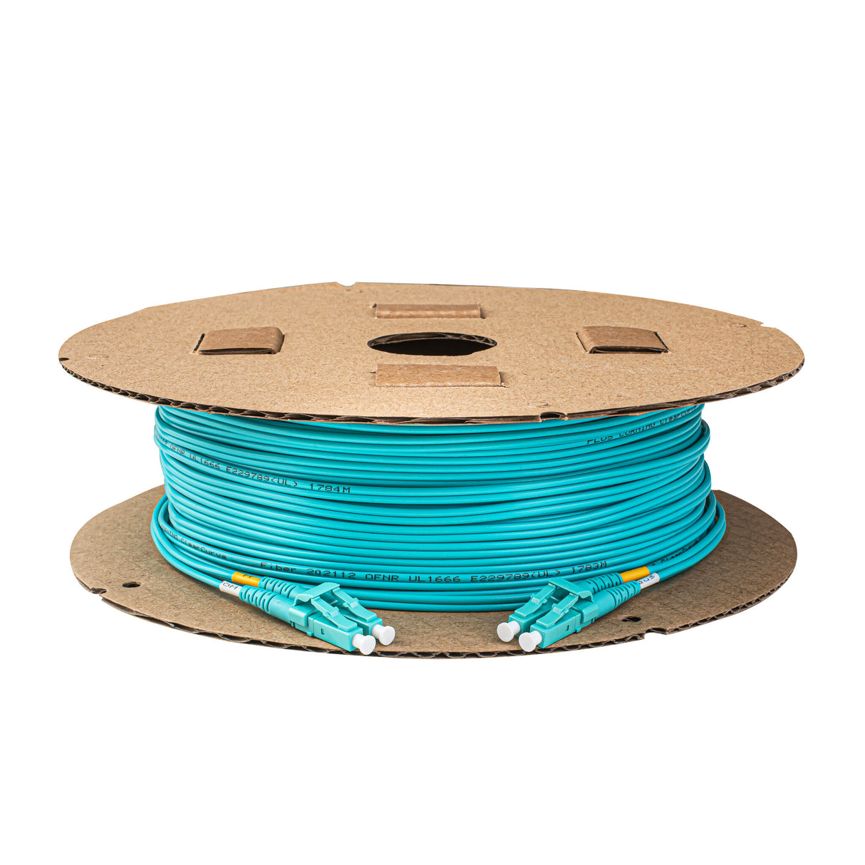 TAA Compliant Fiber Patch Cable | 0.2dB LC/UPC to LC/UPC Multimode OM4 Duplex | Corning ClearCurve OM4 50 µm Laser-Optimized Fiber | Aqua OFNP Jacket, Aqua Connectors
