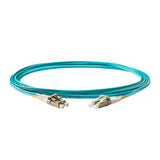 0.2dB LC/UPC to LC/UPC Multimode OM4 Duplex Fiber Patch Cable | Corning ClearCurve OM4 50 µm Laser-Optimized Fiber | Aqua OFNR Jacket, Beige Connectors