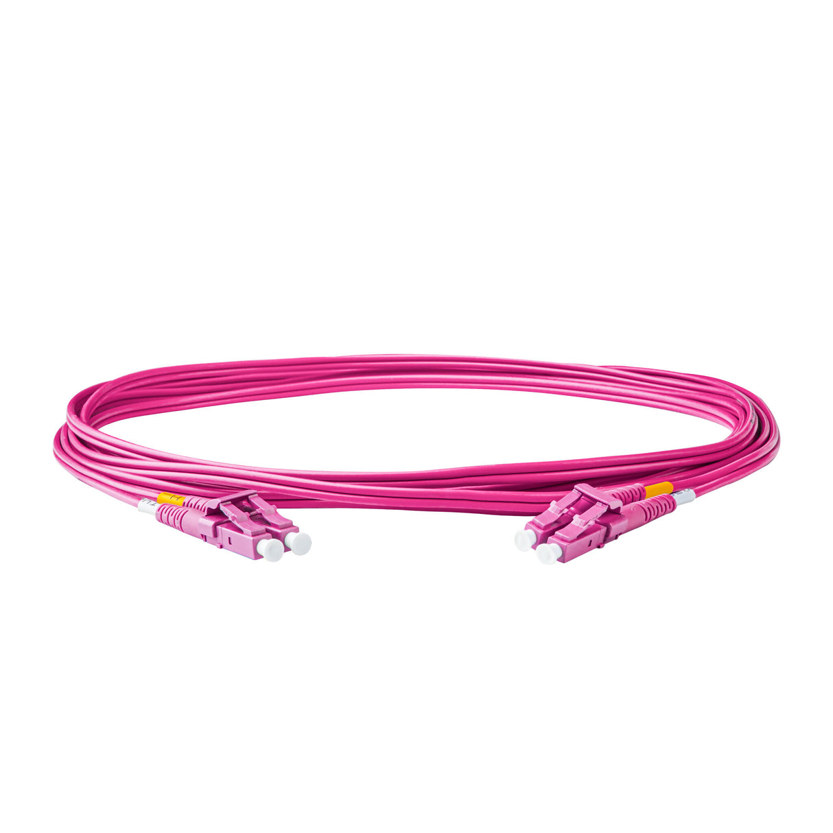 Ultra Low Loss 0.1dB LC/UPC to LC/UPC Multimode OM4 Duplex Fiber Patch Cable | Corning ClearCurve OM4 50 µm Laser-Optimized Fiber | Magenta OFNR Jacket, Magenta Connectors