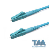 TAA Compliant Fiber Patch Cable | 0.2dB LC/UPC to LC/UPC Multimode OM4 Simplex | Corning ClearCurve OM4 50 µm Laser-Optimized Fiber | Aqua OFNR Jacket, Aqua Connectors