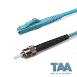 TAA Compliant Fiber Patch Cable | 0.2dB LC/UPC to ST/UPC Multimode OM4 Simplex | Corning ClearCurve OM4 50 µm Laser-Optimized Fiber | Aqua OFNP Jacket, Aqua Connectors