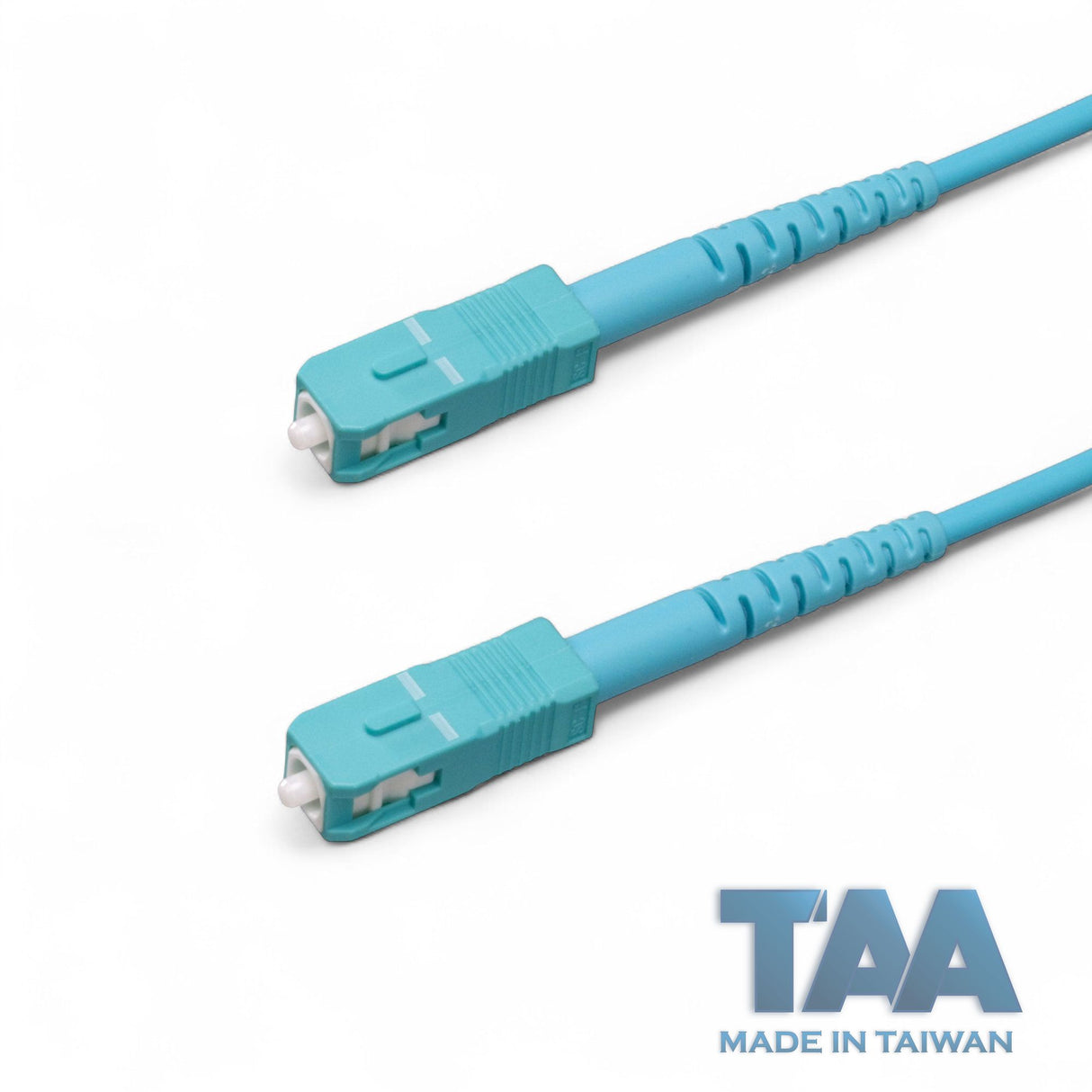 TAA Compliant Fiber Patch Cable | 0.2dB SC/UPC to SC/UPC Multimode OM4 Simplex | Corning ClearCurve OM4 50 µm Laser-Optimized Fiber | Aqua OFNP Jacket, Aqua Connectors
