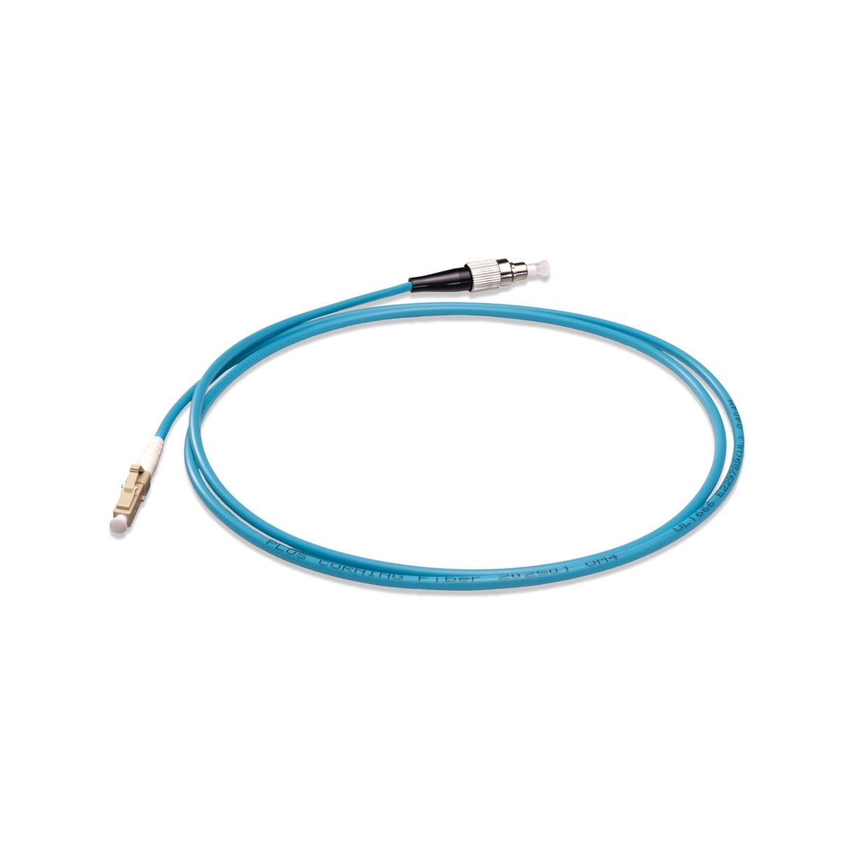 0.2dB LC/UPC to FC/UPC Multimode OM4 Simplex Fiber Patch Cable | Corning ClearCurve OM4 50 µm Laser-Optimized Fiber | Aqua LSZH Jacket, Beige Connectors