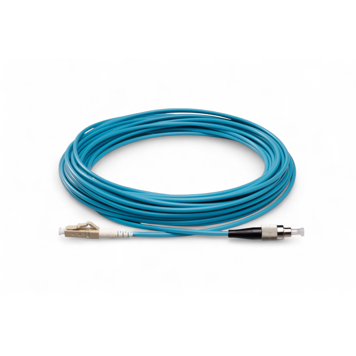 0.2dB LC/UPC to FC/UPC Multimode OM4 Simplex Fiber Patch Cable | Corning ClearCurve OM4 50 µm Laser-Optimized Fiber | Aqua LSZH Jacket, Beige Connectors