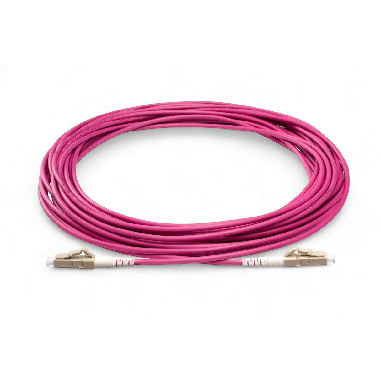 0.2dB LC/UPC to LC/UPC Multimode OM4 Simplex Fiber Patch Cable | Corning ClearCurve OM4 50 µm Laser-Optimized Fiber | Magenta OFNR Jacket, Beige Connectors