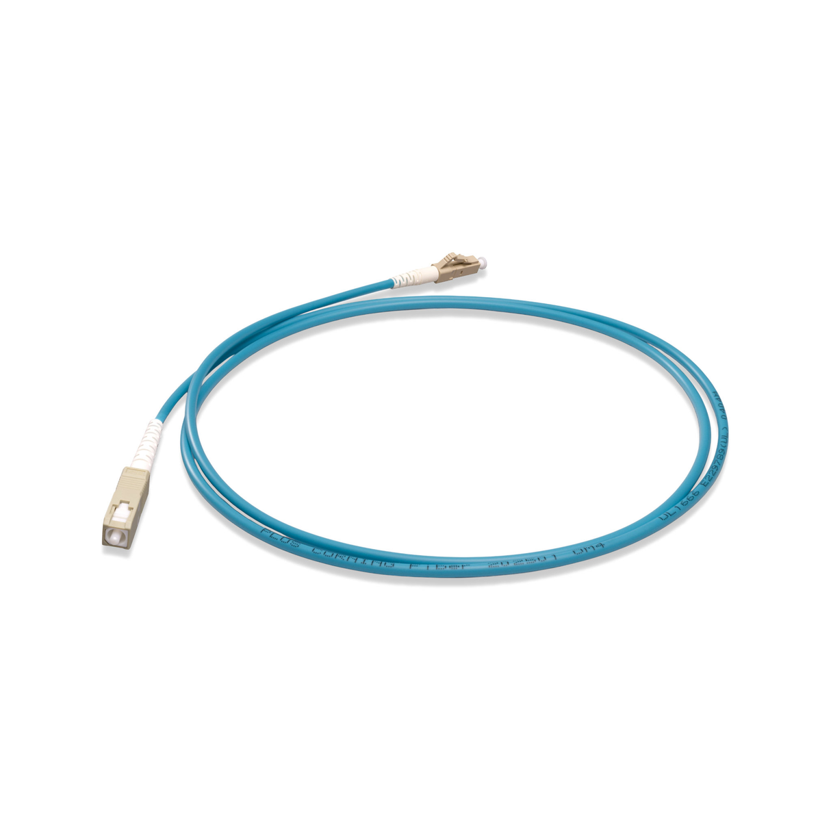 0.2dB LC/UPC to SC/UPC Multimode OM4 Simplex Fiber Patch Cable | Corning ClearCurve OM4 50 µm Laser-Optimized Fiber | Aqua LSZH Jacket, Beige Connectors