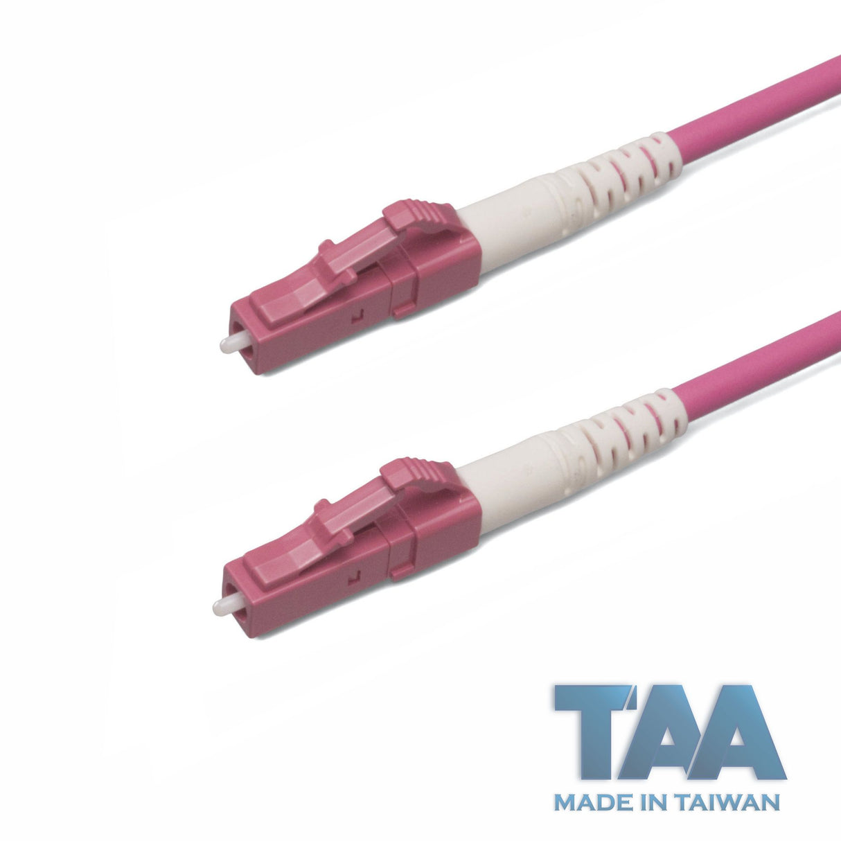 TAA Compliant Fiber Patch Cable | 0.2dB LC/UPC to LC/UPC Multimode OM4 Simplex | Corning ClearCurve OM4 50 µm Laser-Optimized Fiber | Magenta OFNR Jacket, Magenta Connectors