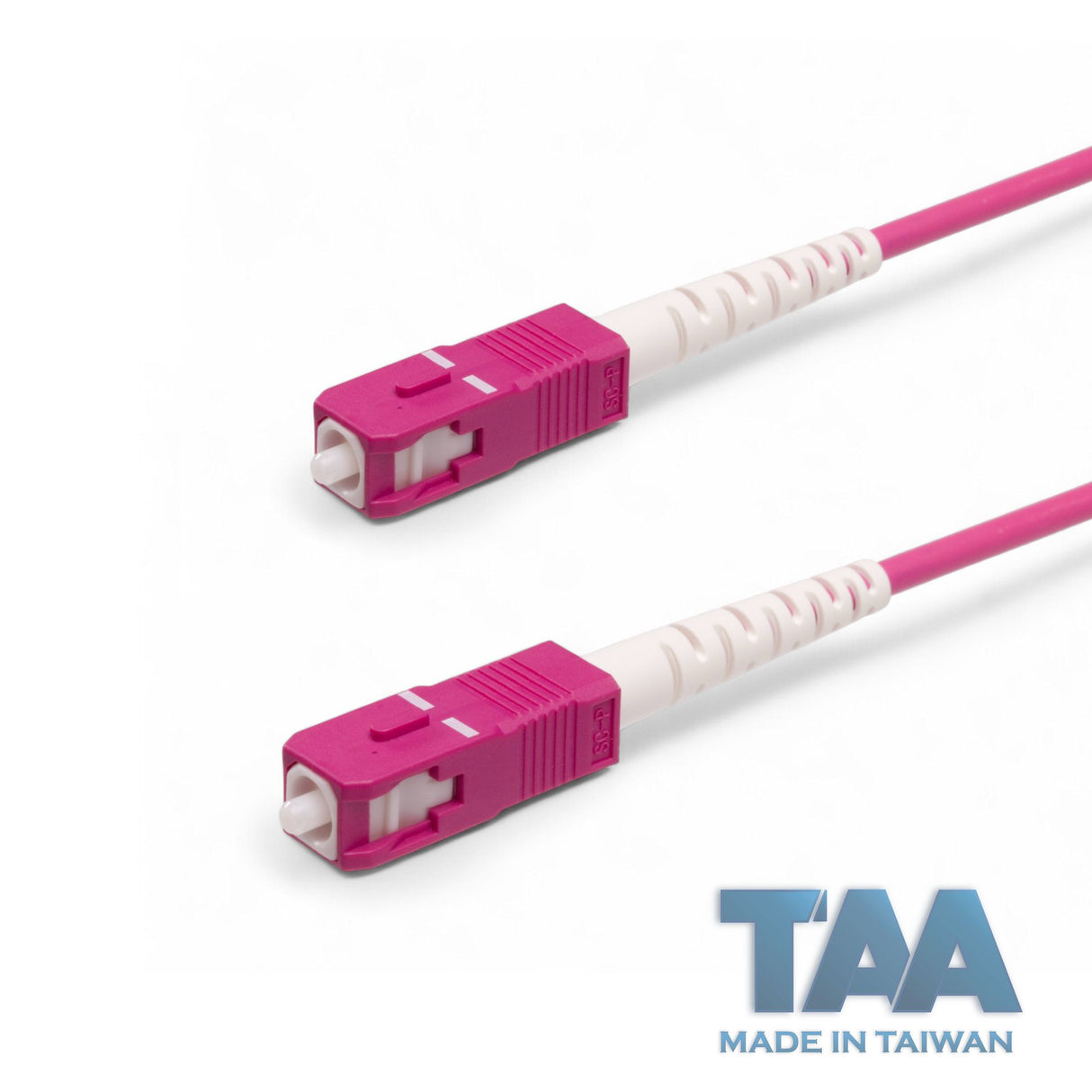 TAA Compliant Fiber Patch Cable | 0.2dB SC/UPC to SC/UPC Multimode OM4 Simplex | Corning ClearCurve OM4 50 µm Laser-Optimized Fiber | Magenta OFNP Jacket, Magenta Connectors