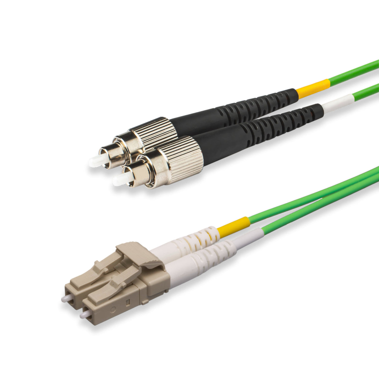 0.2dB LC/UPC to FC/UPC Multimode OM5 Duplex Fiber Patch Cable | OM5 50 µm Laser-Optimized Fiber | Lime Green OFNP Jacket, Beige Connectors