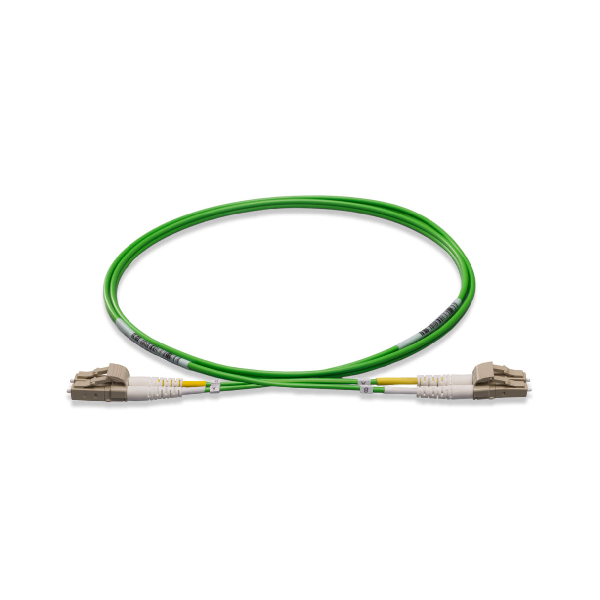 0.2dB LC/UPC to LC/UPC Multimode OM5 Duplex Fiber Patch Cable | OM5 50 µm Laser-Optimized Fiber | Lime Green OFNR Jacket, Beige Connectors