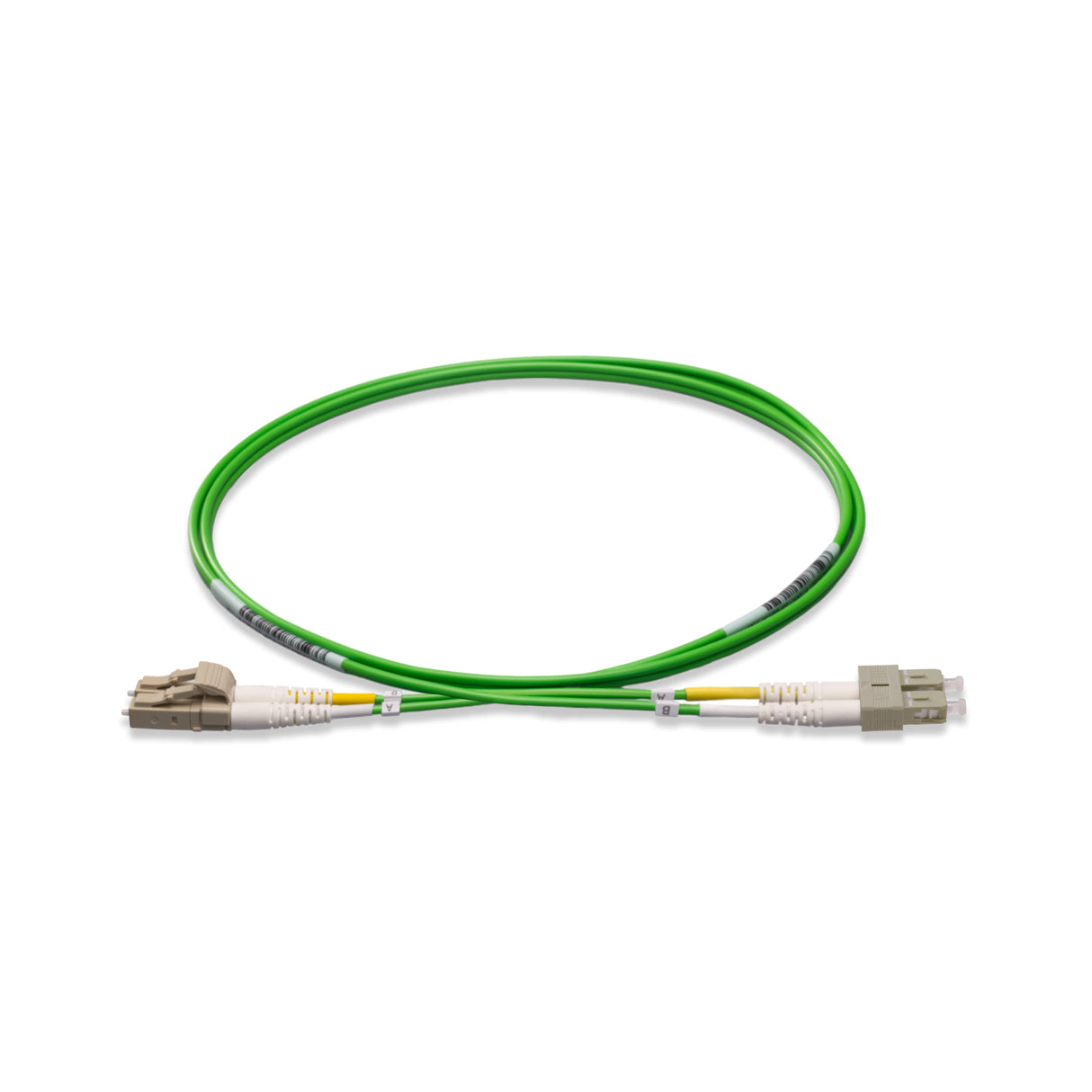 0.2dB LC/UPC to SC/UPC Multimode OM5 Duplex Fiber Patch Cable | OM5 50 µm Laser-Optimized Fiber | Lime Green OFNR Jacket, Beige Connectors
