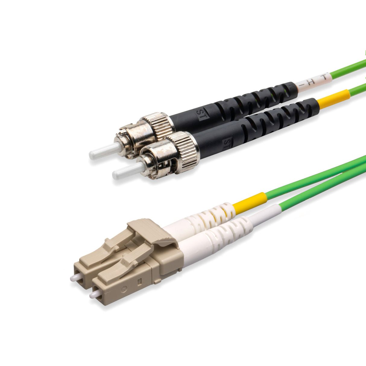 0.2dB LC/UPC to ST/UPC Multimode OM5 Duplex Fiber Patch Cable | OM5 50 µm Laser-Optimized Fiber | Lime Green OFNR Jacket, Beige Connectors