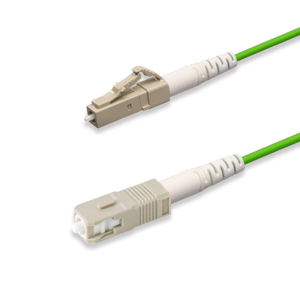 Low Loss 0.15dB LC/UPC to SC/UPC Multimode OM5 Simplex Fiber Patch Cable | OM5 50 µm Laser-Optimized Fiber | Lime Green OFNR Jacket, Beige Connectors