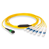 12-Fiber Non-Pinned MPO-12/APC to  6 x CS/UPC Breakout Cable | Corning® SMF-28® Ultra Single-mode Optical Fiber | OS1/OS2 Compatible | Type B, Green MPO Connector, Blue CS Connector, Yellow Cable Jacket | OFNP Jacket