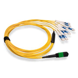 16-Fiber Non-Pinned MPO-16/APC to  8 x CS/UPC Breakout Cable | Corning® SMF-28® Ultra Single-mode Optical Fiber | OS1/OS2 Compatible | Crossover, Green MPO Connector, Blue CS Connector, Yellow Cable Jacket | OFNP Jacket