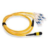 16-Fiber Non-Pinned MPO-16/APC to  8 x CS/UPC Breakout Cable | Corning® SMF-28® Ultra Single-mode Optical Fiber | OS1/OS2 Compatible | Crossover, Yellow MPO Connector, Blue CS Connector, Yellow Cable Jacket | OFNP Jacket