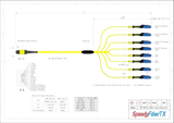16-Fiber Non-Pinned MPO/APC to  8 x MDC/UPC Fanout Cable | Corning® SMF-28® Ultra Single-mode Optical Fiber | OS1/OS2 Compatible | Crossover, Yellow MPO Connector, Blue MDC Connector, Yellow Cable Jacket | OFNP Jacket