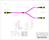 16-Fiber Low Loss Non-Pinned MPO/APC to Non-Pinned 2 x MPO/APC Breakout Cable | Corning ClearCurve OM4 Multimode Optical Fiber | Crossover, Yellow MPO Connector, Yellow MPO Connector, Magenta OFNP Cable Jacket