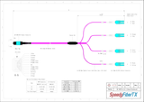 8-Fiber Low Loss Non-Pinned MPO/UPC to 4 x LC Uniboot/UPC Duplex QSFP Type Breakout Cable | Corning ClearCurve OM4 Multimode Optical Fiber | Type B, Aqua MPO Connector, Aqua LC Uniboot Connector, Magenta OFNP Cable Jacket