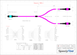24-Fiber Low Loss Non-Pinned MPO/UPC to Non-Pinned 2 x MPO/UPC Breakout Cable | Corning ClearCurve OM4 Multimode Optical Fiber | Type A, Aqua MPO Connector, Magenta MPO Connector, Magenta OFNP Cable Jacket
