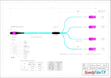 8-Fiber Low Loss Non-Pinned MPO/UPC to 4 x LC Uniboot/UPC Duplex QSFP Type Breakout Cable | Corning ClearCurve OM4 Multimode Optical Fiber | Type B, Magenta MPO Connector, Magenta LC Uniboot Connector, Aqua OFNP Cable Jacket
