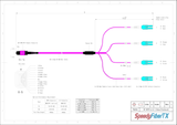 8-Fiber Low Loss Non-Pinned MPO/UPC to 4 x LC Uniboot/UPC Duplex QSFP Type Breakout Cable | Corning ClearCurve OM4 Multimode Optical Fiber | Type B, Magenta MPO Connector, Aqua LC Uniboot Connector, Magenta OFNP Cable Jacket